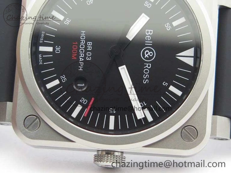 SmoothTexture BR 03-92 Horograph Satin Polished Steel Black Dial On Rubber Strap MIYOTA 9015 (Free Nylon Strap) V 5201