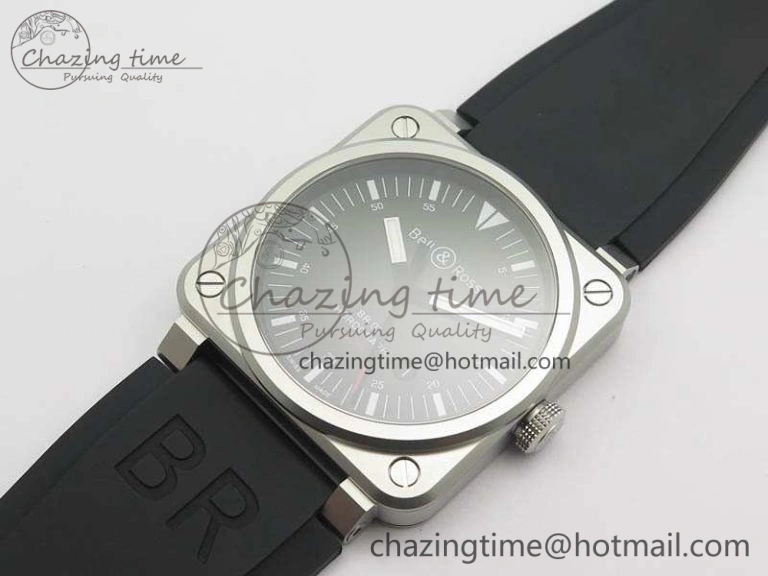 SmoothTexture BR 03-92 Horograph Satin Polished Steel Black Dial On Rubber Strap MIYOTA 9015 (Free Nylon Strap) V 5201