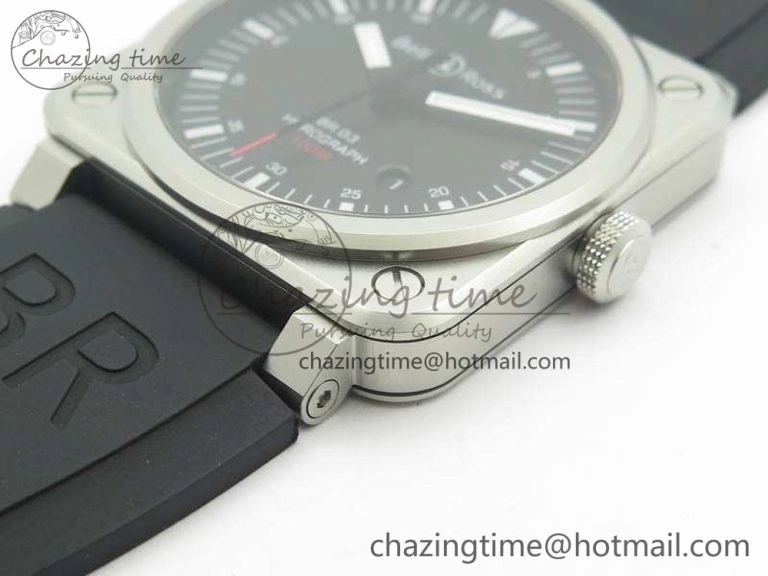 SmoothTexture BR 03-92 Horograph Satin Polished Steel Black Dial On Rubber Strap MIYOTA 9015 (Free Nylon Strap) V 5201