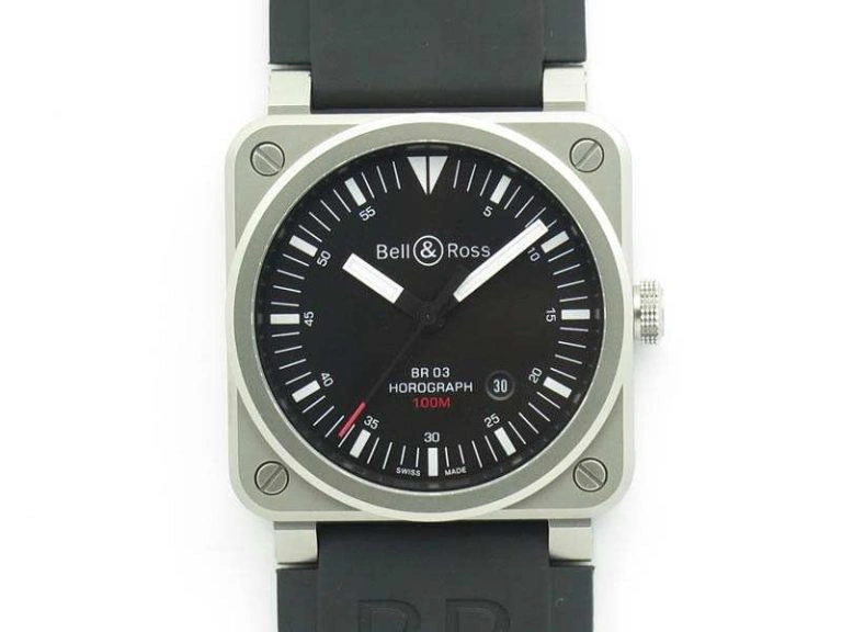 BR 03-92 Horograph Satin-polished Steel Black Dial On Rubber Strap MIYOTA 9015 (Free Nylon Strap) Durable 5210