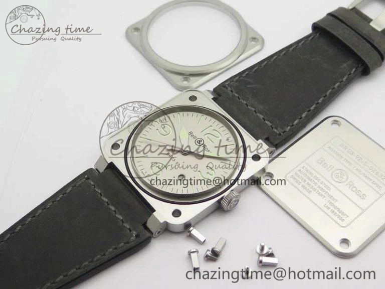BR 03-92 Horolum Satin Polished Steel Gray Dial On Leather Strap MIYOTA 9015 (Free Nylon Strap) V FreshLook 5203