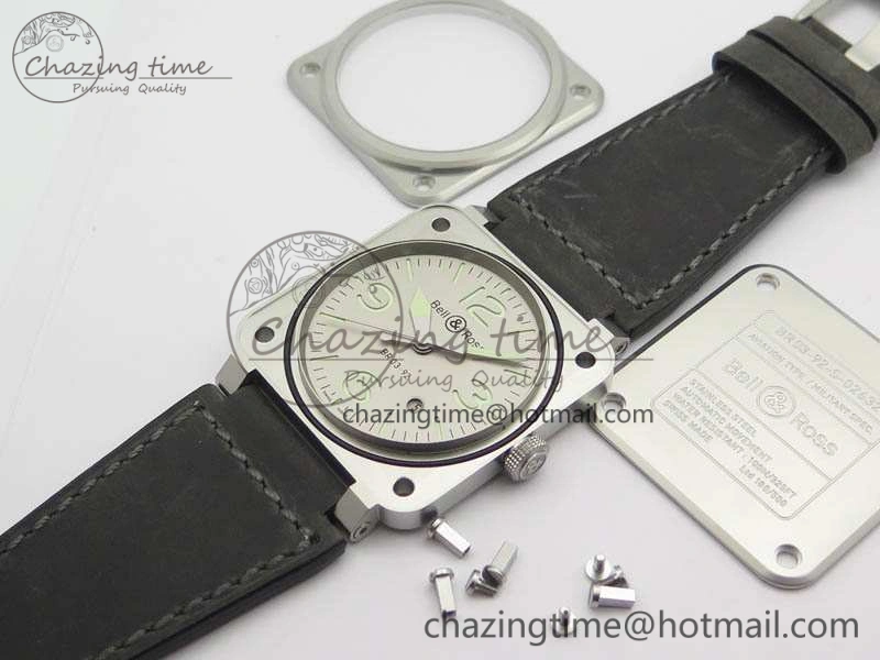BR 03-92 Horolum Satin Polished Steel Gray Dial On Leather Strap MIYOTA 9015 (Free Nylon Strap) V FreshLook 5203