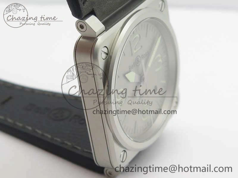 BR 03-92 Horolum Satin Polished Steel Gray Dial On Leather Strap MIYOTA 9015 (Free Nylon Strap) V FreshLook 5203