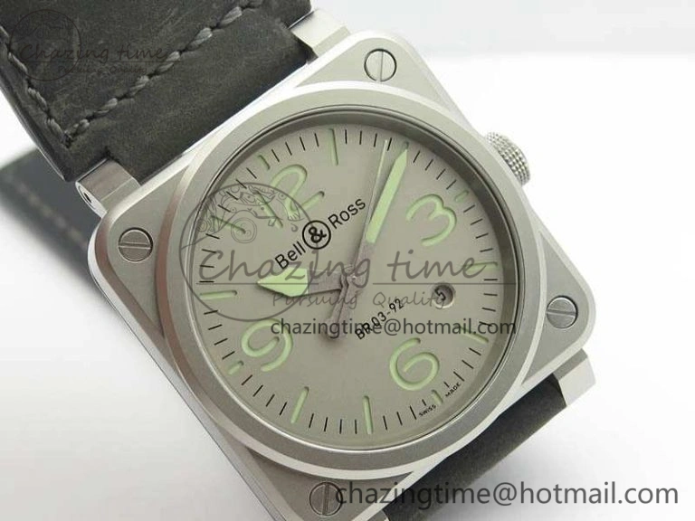 BR 03-92 Horolum Satin Polished Steel Gray Dial On Leather Strap MIYOTA 9015 (Free Nylon Strap) V FreshLook 5203