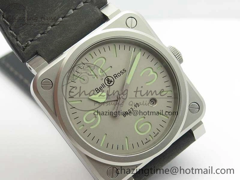 BR 03-92 Horolum Satin Polished Steel Gray Dial On Leather Strap MIYOTA 9015 (Free Nylon Strap) V FreshLook 5203