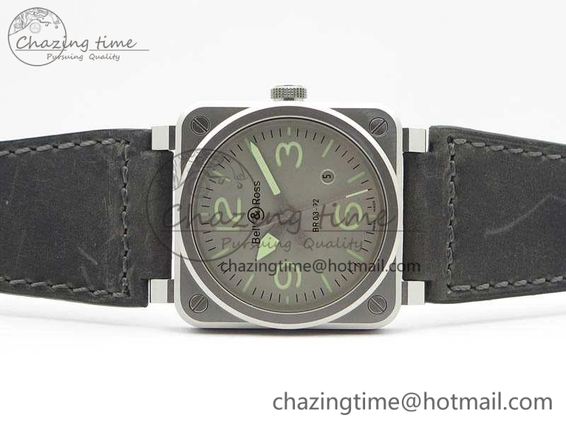 BR 03-92 Horolum Satin Polished Steel Gray Dial On Leather Strap MIYOTA 9015 (Free Nylon Strap) V FreshLook 5203