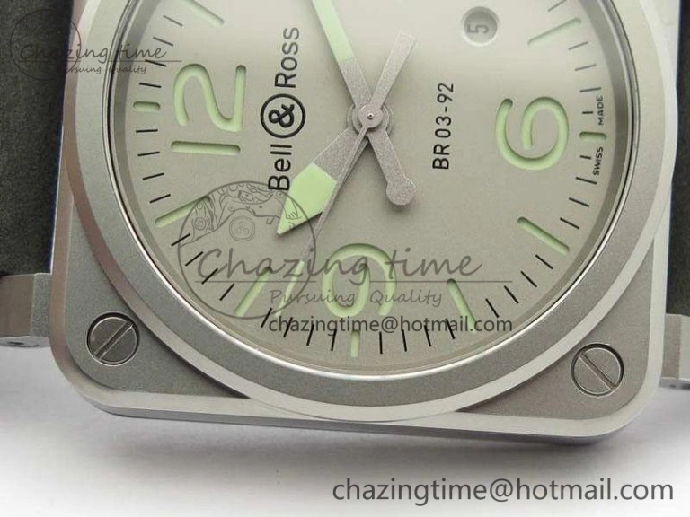 BR 03-92 Horolum Satin Polished Steel Gray Dial On Leather Strap MIYOTA 9015 (Free Nylon Strap) V FreshLook 5203