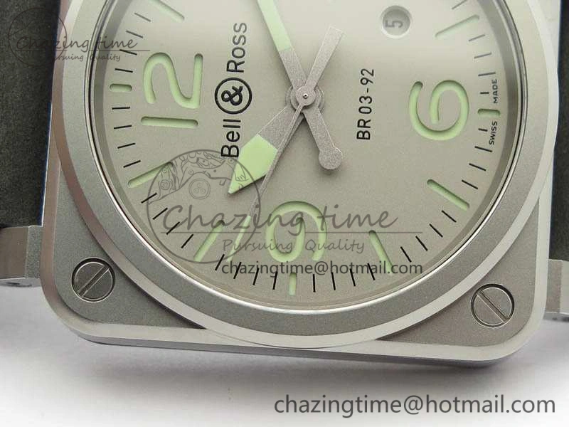 BR 03-92 Horolum Satin Polished Steel Gray Dial On Leather Strap MIYOTA 9015 (Free Nylon Strap) V FreshLook 5203
