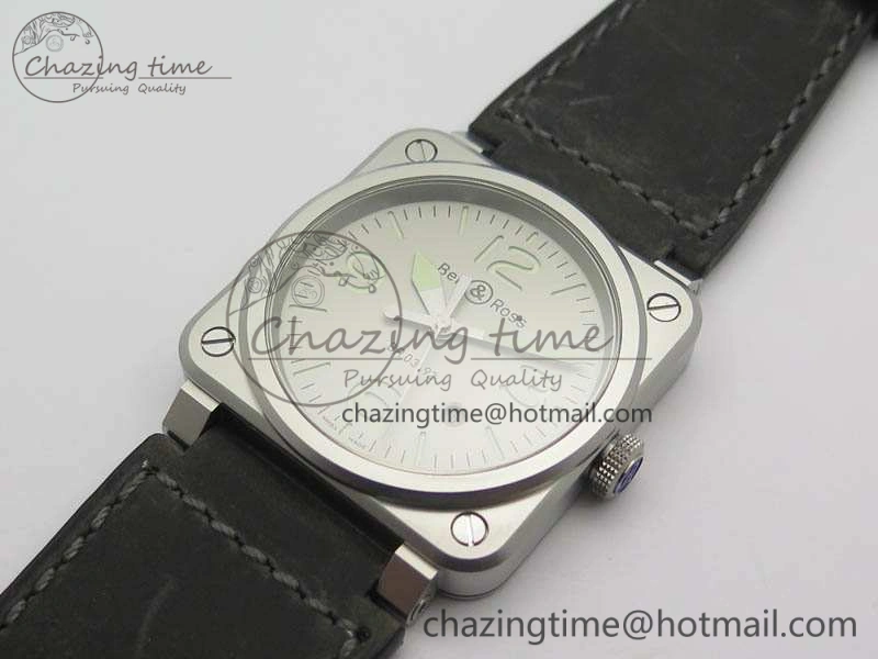 BR 03-92 Horolum Satin Polished Steel Gray Dial On Leather Strap MIYOTA 9015 (Free Nylon Strap) V FreshLook 5203