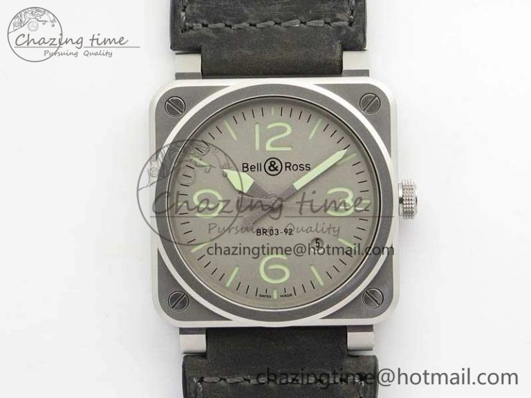BR 03-92 Horolum Satin Polished Steel Gray Dial On Leather Strap MIYOTA 9015 (Free Nylon Strap) V FreshLook 5203