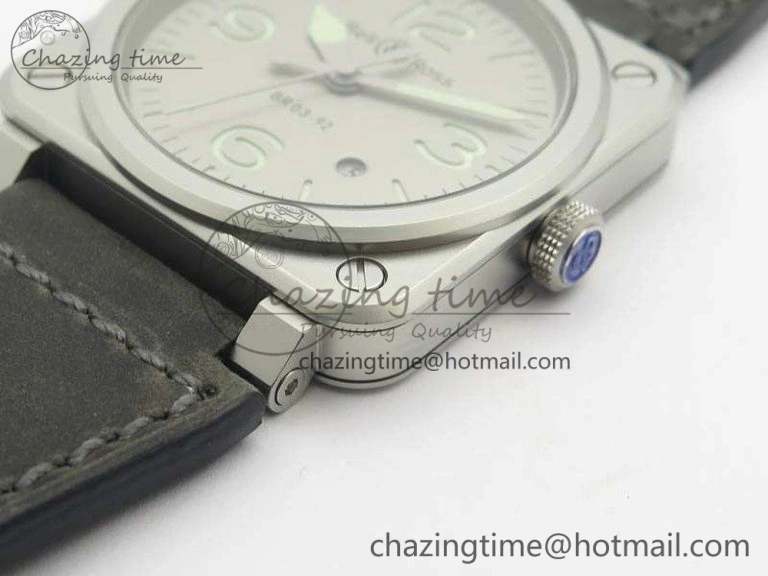 BR 03-92 Horolum Satin Polished Steel Gray Dial On Leather Strap MIYOTA 9015 (Free Nylon Strap) V FreshLook 5203