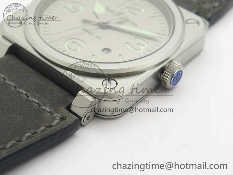 BR 03-92 Horolum Satin Polished Steel Gray Dial On Leather Strap MIYOTA 9015 (Free Nylon Strap) V FreshLook 5203