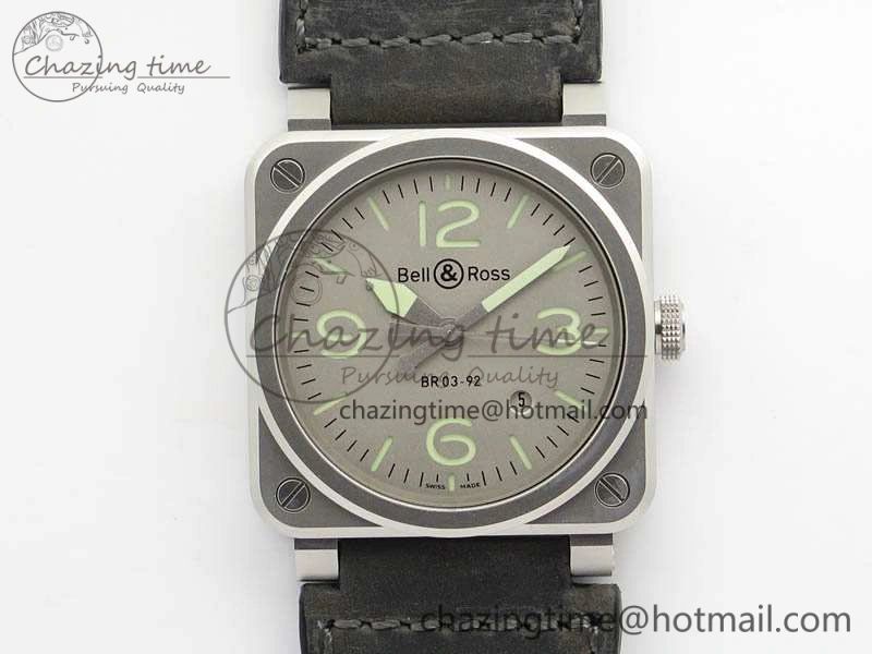BR 03-92 Horolum Satin Polished Steel Gray Dial On Leather Strap MIYOTA 9015 (Free Nylon Strap) V FreshLook 5203