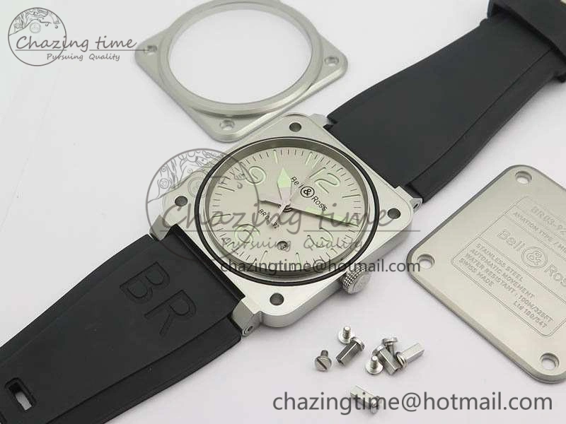 FlexibleFit BR 03-92 Horolum Satin Polished Steel Gray Dial On Rubber Strap MIYOTA 9015 (Free Nylon Strap) V 5202