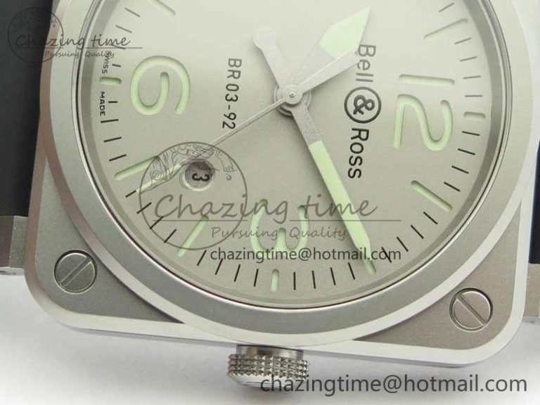 FlexibleFit BR 03-92 Horolum Satin Polished Steel Gray Dial On Rubber Strap MIYOTA 9015 (Free Nylon Strap) V 5202