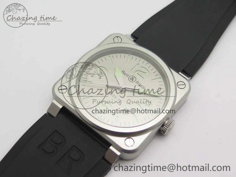 FlexibleFit BR 03-92 Horolum Satin Polished Steel Gray Dial On Rubber Strap MIYOTA 9015 (Free Nylon Strap) V 5202