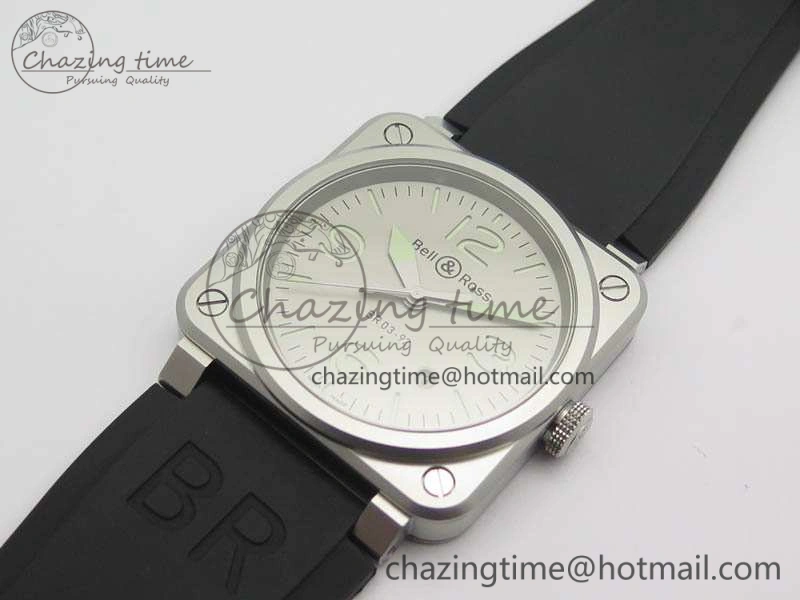 FlexibleFit BR 03-92 Horolum Satin Polished Steel Gray Dial On Rubber Strap MIYOTA 9015 (Free Nylon Strap) V 5202