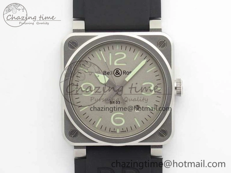 FlexibleFit BR 03-92 Horolum Satin Polished Steel Gray Dial On Rubber Strap MIYOTA 9015 (Free Nylon Strap) V 5202