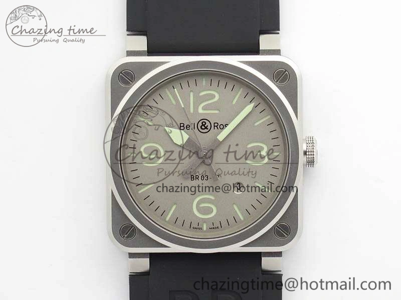 FlexibleFit BR 03-92 Horolum Satin Polished Steel Gray Dial On Rubber Strap MIYOTA 9015 (Free Nylon Strap) V 5202
