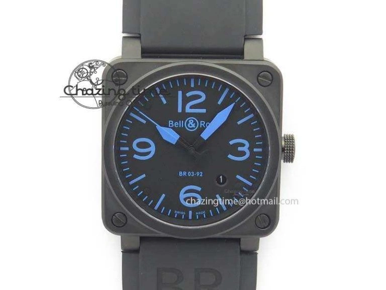 BR 03-92 PVD Case Black Dial Blue Number 42.5mm On Rubber Strap MIYOTA 9015 V AllSeason 5247