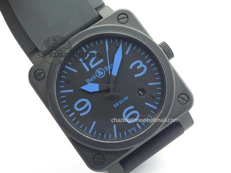 BR 03-92 PVD Case Black Dial Blue Number 42.5mm On Rubber Strap MIYOTA 9015 V AllSeason 5247