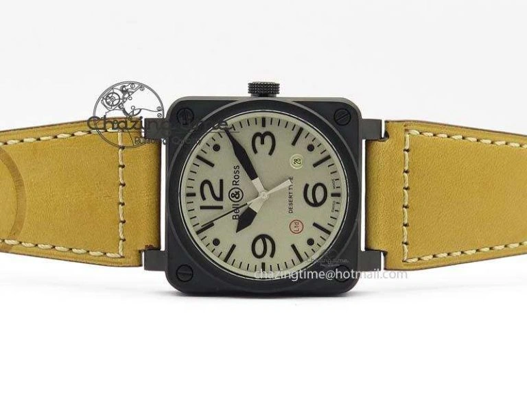 BR 03-92 PVD Case Cream Dial 42.5mm On Leather Strap MIYOTA 9015 V Fashionable 5236