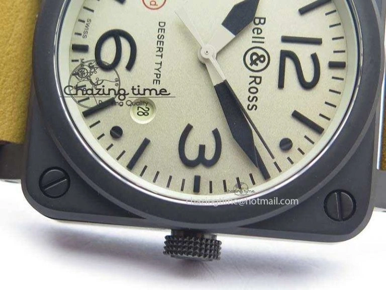 BR 03-92 PVD Case Cream Dial 42.5mm On Leather Strap MIYOTA 9015 V Fashionable 5236