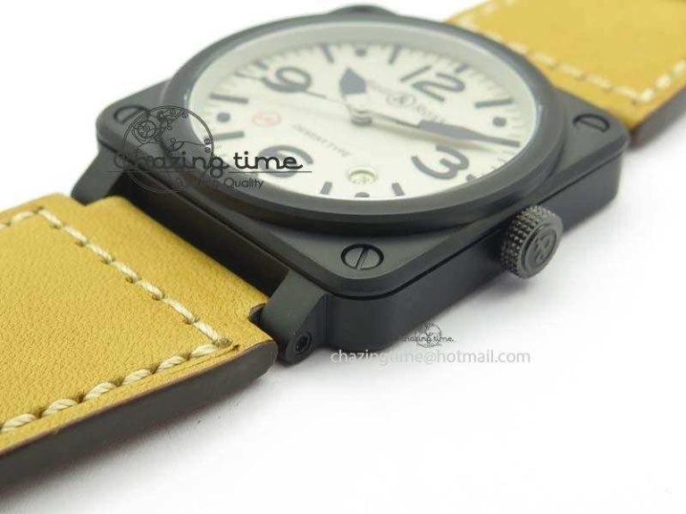 BR 03-92 PVD Case Cream Dial 42.5mm On Leather Strap MIYOTA 9015 V Fashionable 5236