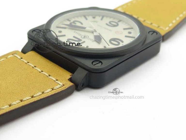 BR 03-92 PVD Case Cream Dial 42.5mm On Leather Strap MIYOTA 9015 V Fashionable 5236