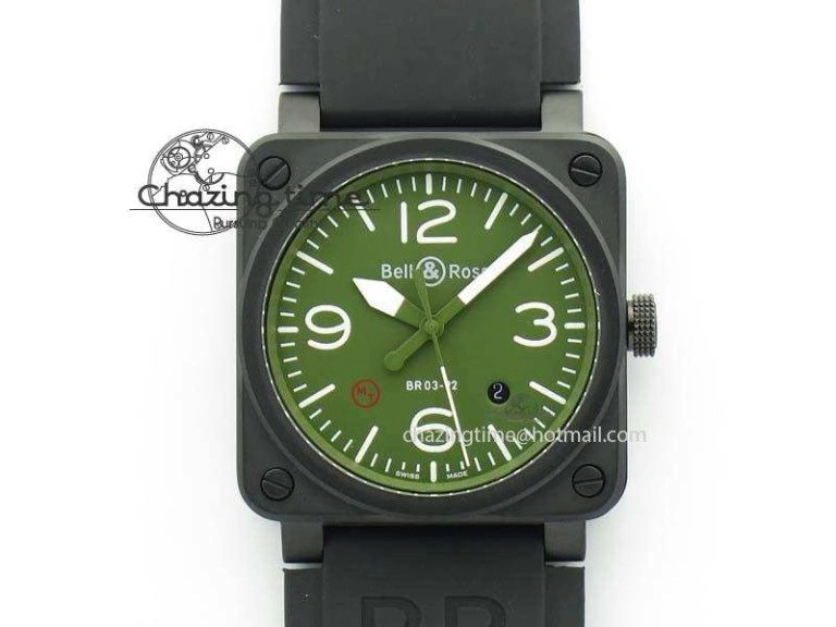 BR 03-92 PVD Case V2 42.5mm Green Dial On Rubber Strap MIYOTA Comfortable 5222