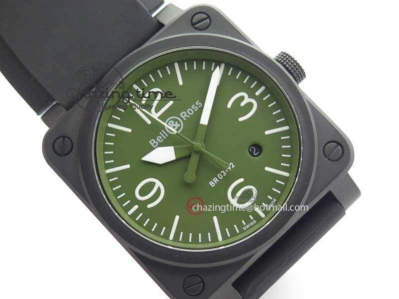 BR 03-92 PVD Case V2 42.5mm Green Dial On Rubber Strap MIYOTA Comfortable 5222