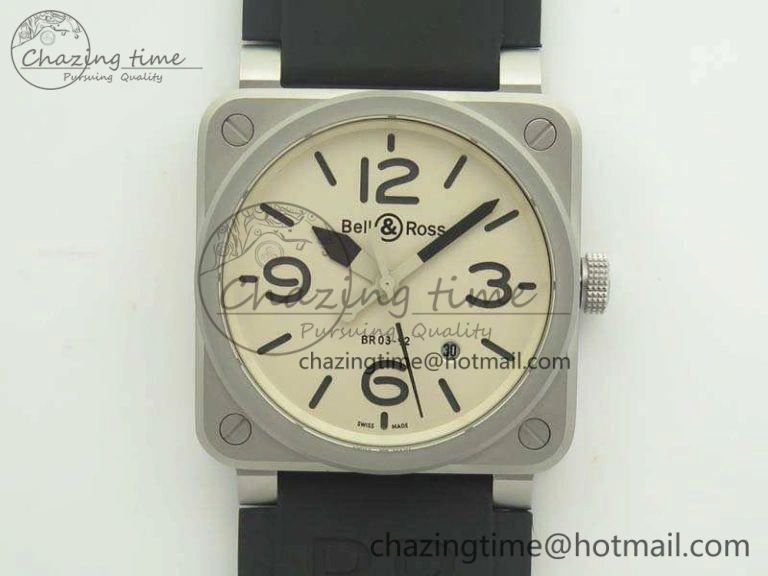 BR 03-92 SS 42.5mm Cream Dial On Rubber Strap MIYOTA9015 V Resilient 5188