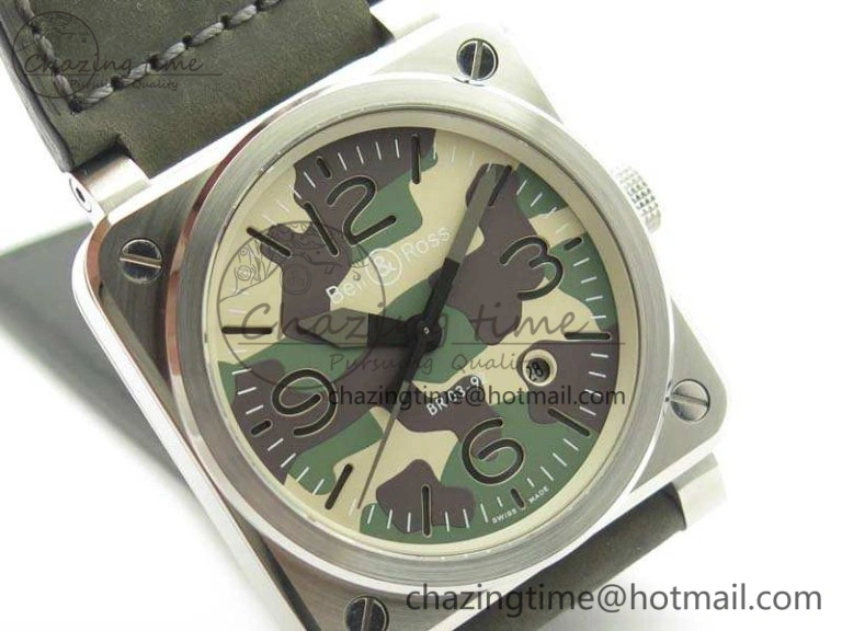 TopPick BR 03-92 SS 42.5mm Green Camouflage Dial On Leather Strap MIYOTA9015 V 5193