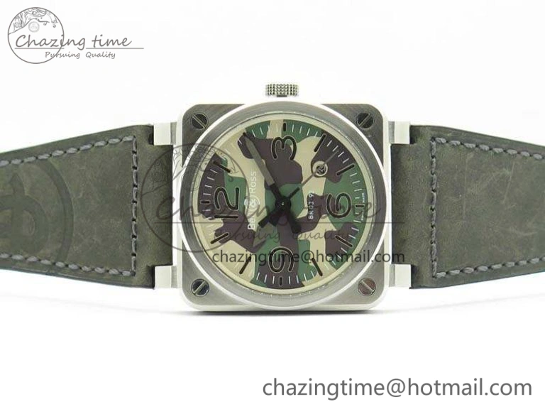 TopPick BR 03-92 SS 42.5mm Green Camouflage Dial On Leather Strap MIYOTA9015 V 5193