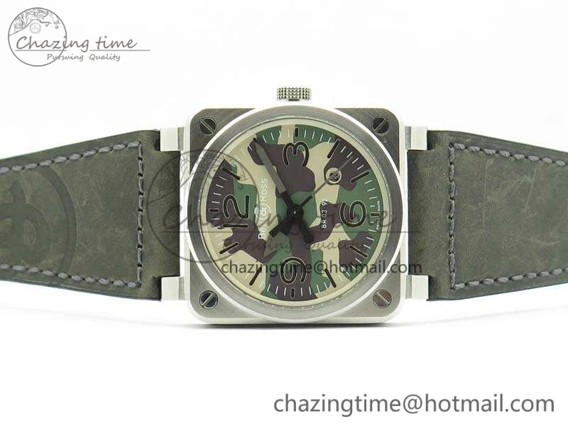 TopPick BR 03-92 SS 42.5mm Green Camouflage Dial On Leather Strap MIYOTA9015 V 5193