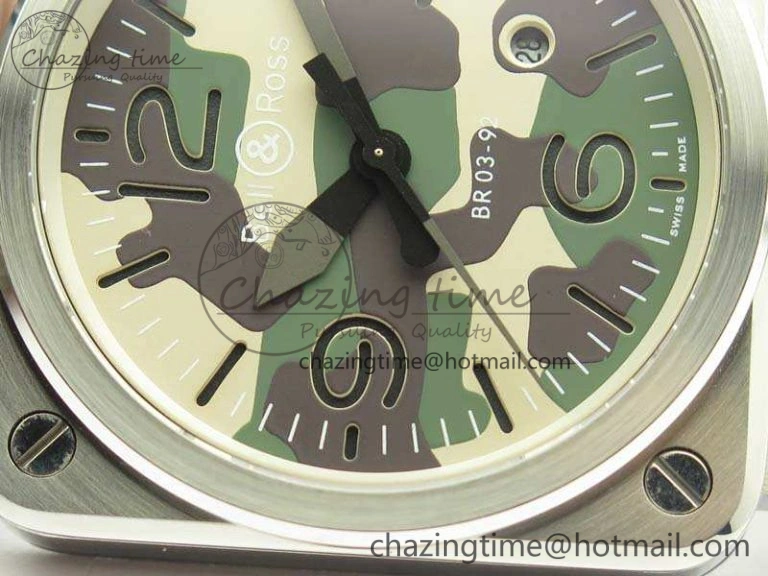 TopPick BR 03-92 SS 42.5mm Green Camouflage Dial On Leather Strap MIYOTA9015 V 5193