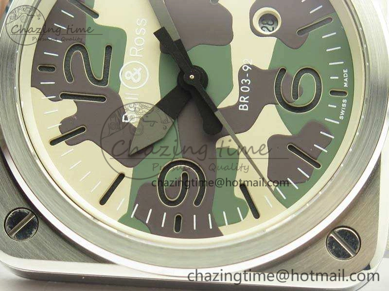 TopPick BR 03-92 SS 42.5mm Green Camouflage Dial On Leather Strap MIYOTA9015 V 5193