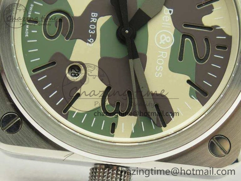TopPick BR 03-92 SS 42.5mm Green Camouflage Dial On Leather Strap MIYOTA9015 V 5193