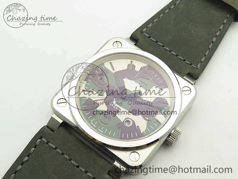 TopPick BR 03-92 SS 42.5mm Green Camouflage Dial On Leather Strap MIYOTA9015 V 5193