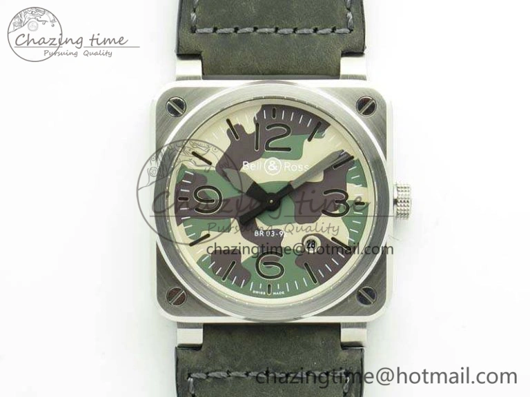 TopPick BR 03-92 SS 42.5mm Green Camouflage Dial On Leather Strap MIYOTA9015 V 5193
