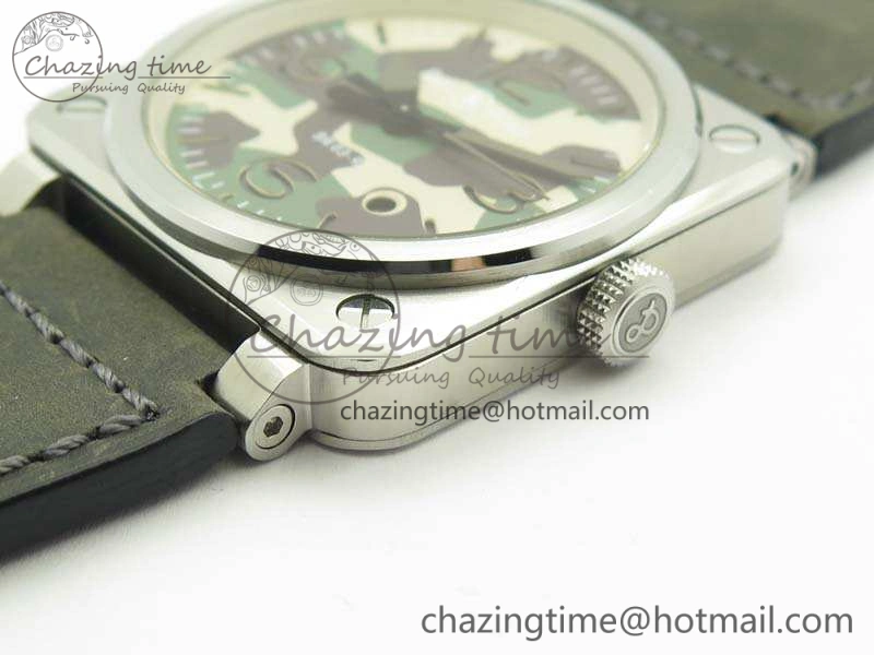 TopPick BR 03-92 SS 42.5mm Green Camouflage Dial On Leather Strap MIYOTA9015 V 5193