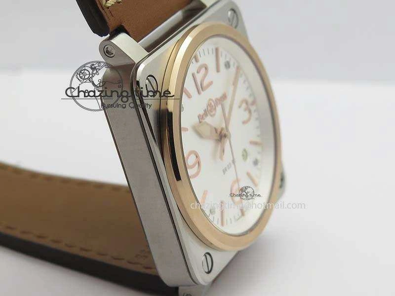 EasyCare BR 03-92 SS 42MM White Dial RG Bezel On Brown Leather Strap MIYOTA 5231