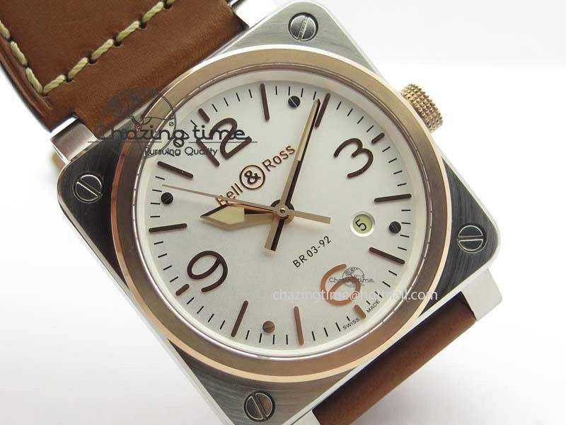 EasyCare BR 03-92 SS 42MM White Dial RG Bezel On Brown Leather Strap MIYOTA 5231