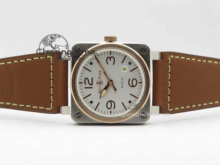 EasyCare BR 03-92 SS 42MM White Dial RG Bezel On Brown Leather Strap MIYOTA 5231