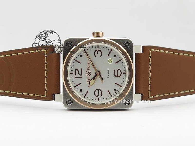 EasyCare BR 03-92 SS 42MM White Dial RG Bezel On Brown Leather Strap MIYOTA 5231