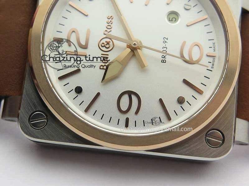 EasyCare BR 03-92 SS 42MM White Dial RG Bezel On Brown Leather Strap MIYOTA 5231