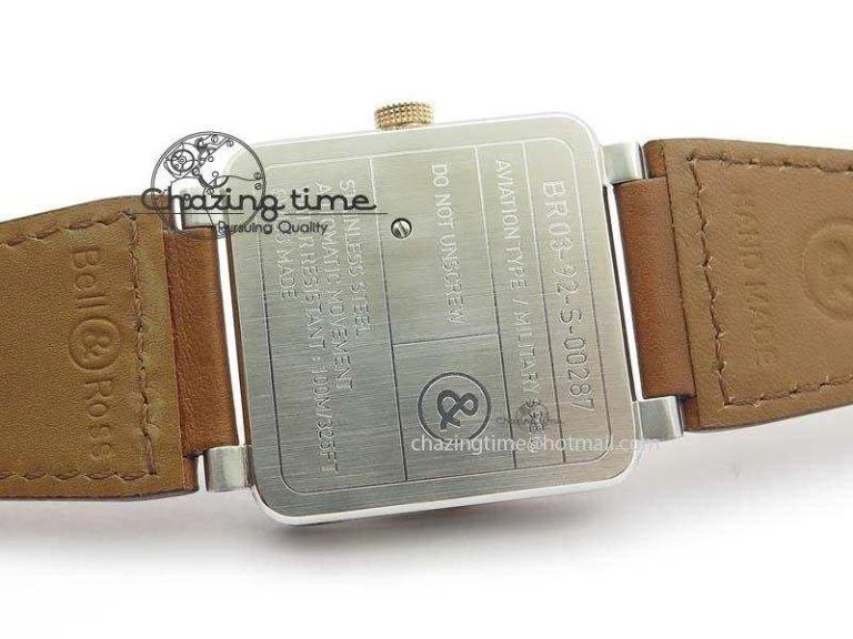 EasyCare BR 03-92 SS 42MM White Dial RG Bezel On Brown Leather Strap MIYOTA 5231