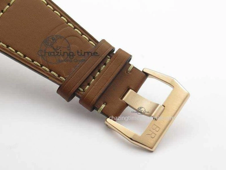 EasyCare BR 03-92 SS 42MM White Dial RG Bezel On Brown Leather Strap MIYOTA 5231