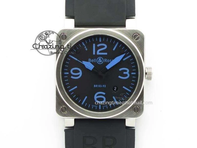 WellDesigned BR 03-92 SS Black Dial Blue Numbers 42MM On Black Rubber Strap MIYOTA 5232