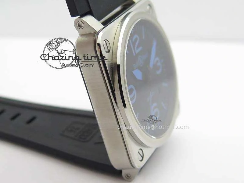 WellDesigned BR 03-92 SS Black Dial Blue Numbers 42MM On Black Rubber Strap MIYOTA 5232